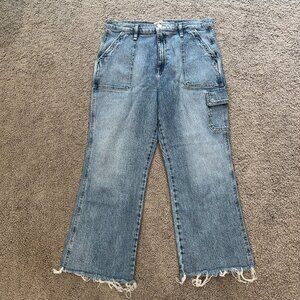 HUDSON FAYE CEE Cropped Raw Hem Utility Cargo Jeans Pants in Celestial Wash - 32